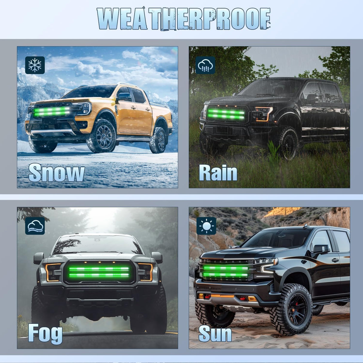 2PCS 24 inch Truck Grille Strobe Lights Strip 384 LED Emergency Light Green White Flexible Side Flashing Warning Caution Safety Waterproof Lighting Kit for Trucks Tow Plow Construction Vehicle