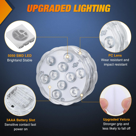 Marine Boat Light 4 PCS 10LED RGB Wireless Cabin Ambiance Multi Color Exterior Deck Lights Remote Control Submersible for Pontoon Sailboat Yacht Skeeter Fishing Bass Boats