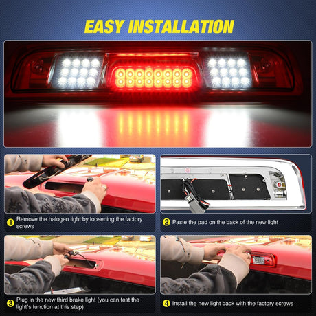 Third Brake Light High Mount 3rd Brake Stop Reverse Cargo LED Lights Red Shell Compatible with Chevy Silverado GMC Sierra 1500 2500 3500HD 2014 2015 2016 2017 2018 Pickup Truck