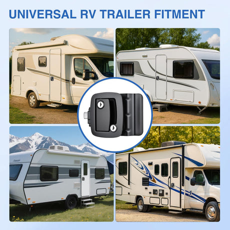 RV Door Lock Replacement with Paddle Deadbolt 100% Zinc Alloy Entry Locks Handle Latch 4 Keys Heavy Duty Enclosed Camping Locking Kit Fits RVs Campers Travel Trailers Horse Cargo Haulers