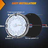 Tail Lights 2PCS 7Inch Round 47LED White Reflex Lens | IP67 Waterproof Marker Clearance Reverse Backup Running Taillights for Trailer Truck Pickup Camper RV Bus