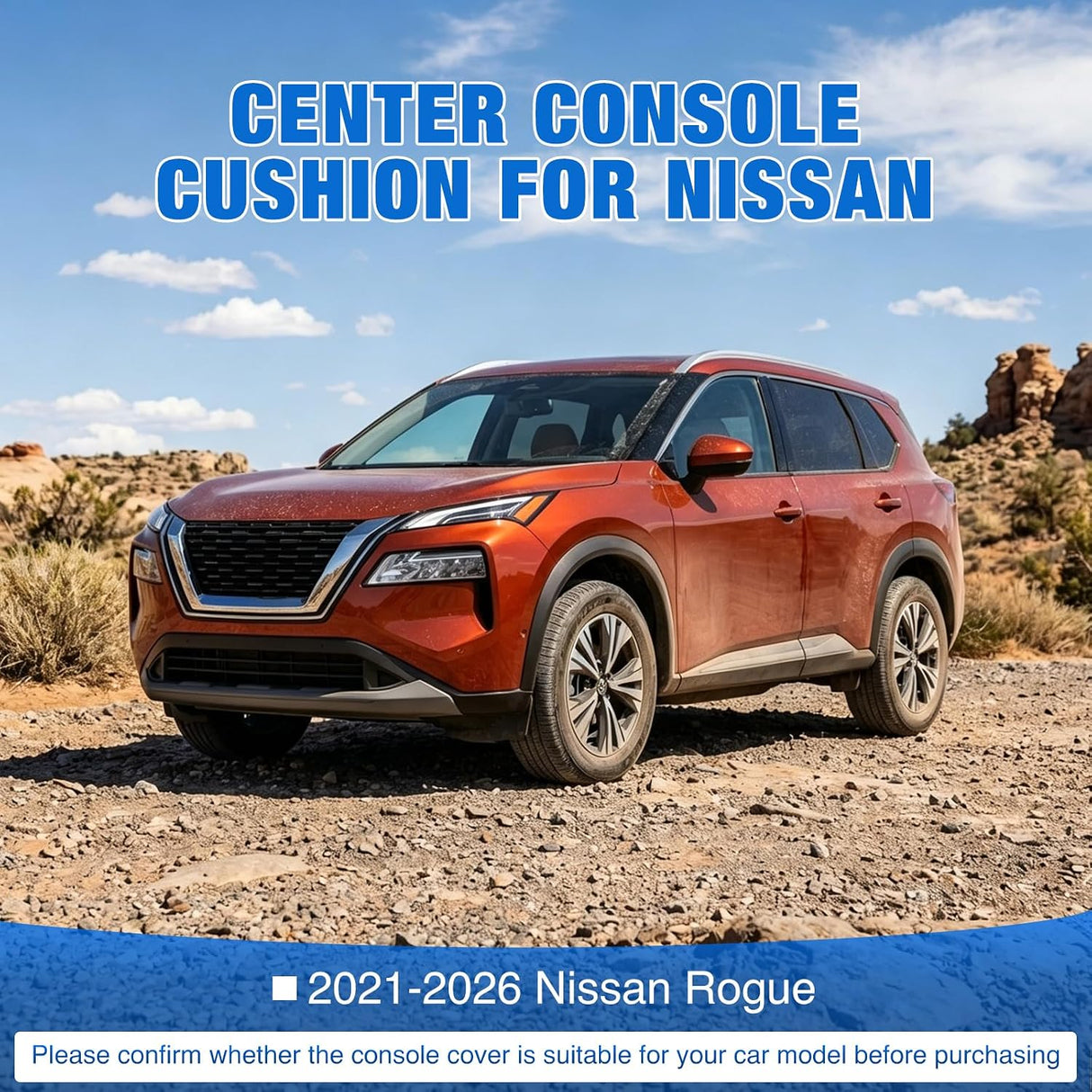 Center Console Cover for Nissan Rogue 2021-2026 Car Armrest Cushion | for Rogue 2021 22 23 24 25 2026 Accessories Middle Armrest Cover for Car Waterproof Leather with Side Storage Pocket, Black