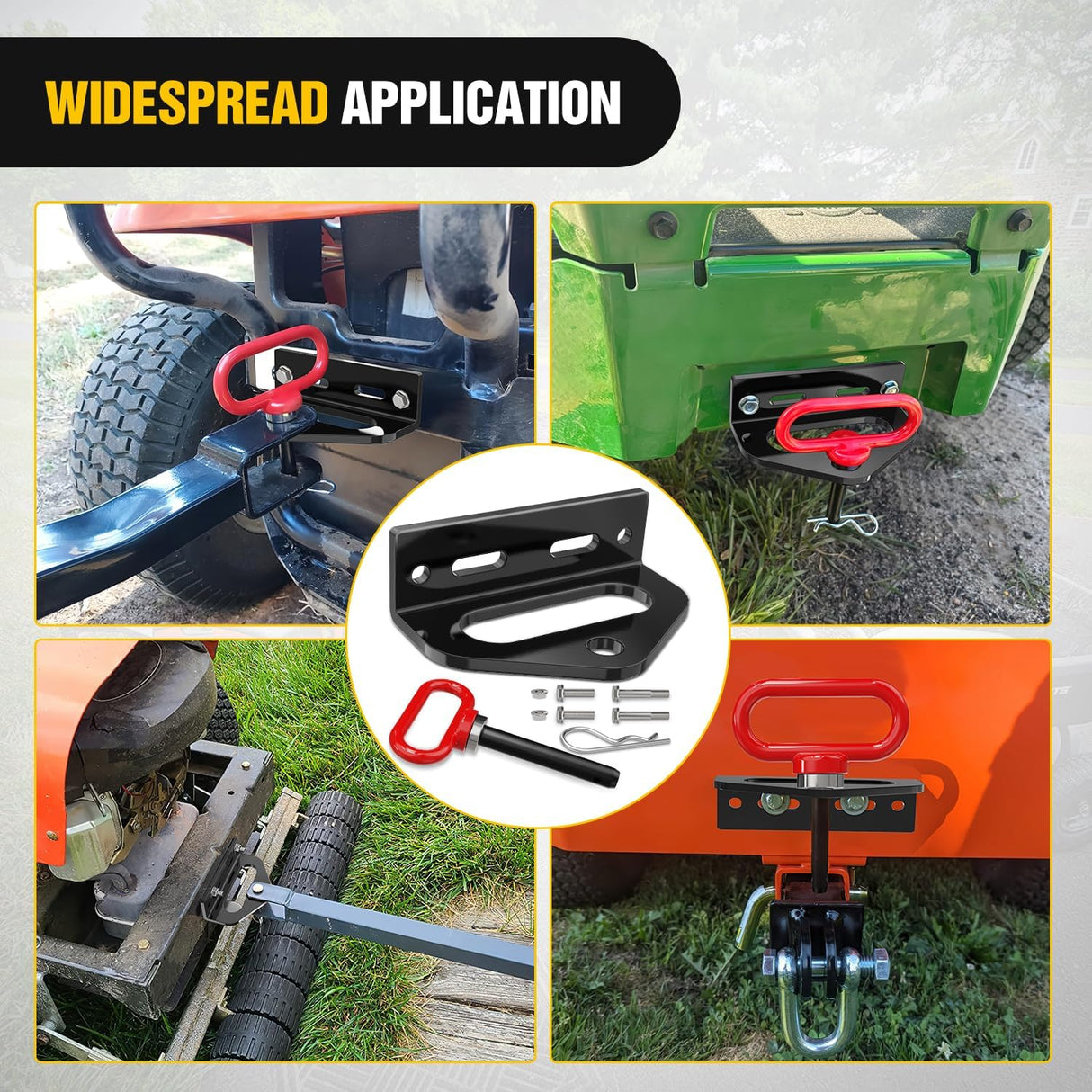 Universal Heavy Duty Zero Turn Mower Trailer Hitch Kit Strong Neodymium Magnetic Pin with 4 Bolts 1/2'' R-Clip Combo Pack Red & Black 6mm Thick