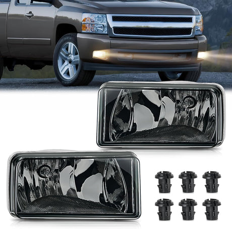 Fog Lights Assembly Compatible with 2007 2008 2009 2010 2011 2012 2013 2014 2015 Chevrolet Silverado Avalanche Tahoe Suburban GMC Sierra Yukon Cadillac Escalade smoke Lens