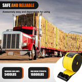 Truck Straps 4 Inch x 30' Heavy Duty Tie Down with Flat Hooks | 16800LBS Break Strength & 5400LBS WLL for Flatbed Trailer Cargo Control Recovery Tree Saver 4 Pack Yellow
