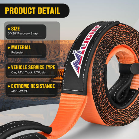 3 Inch x 30 Inch Recovery Tow Strap Kit with 2Pcs 3/4 Inch Anti-Theft D-Ring Shackles and Storage Bag Heavy Duty Off Road Emergency Tow Rope for Car Truck SUV ATV (MBS 31500LBS)
