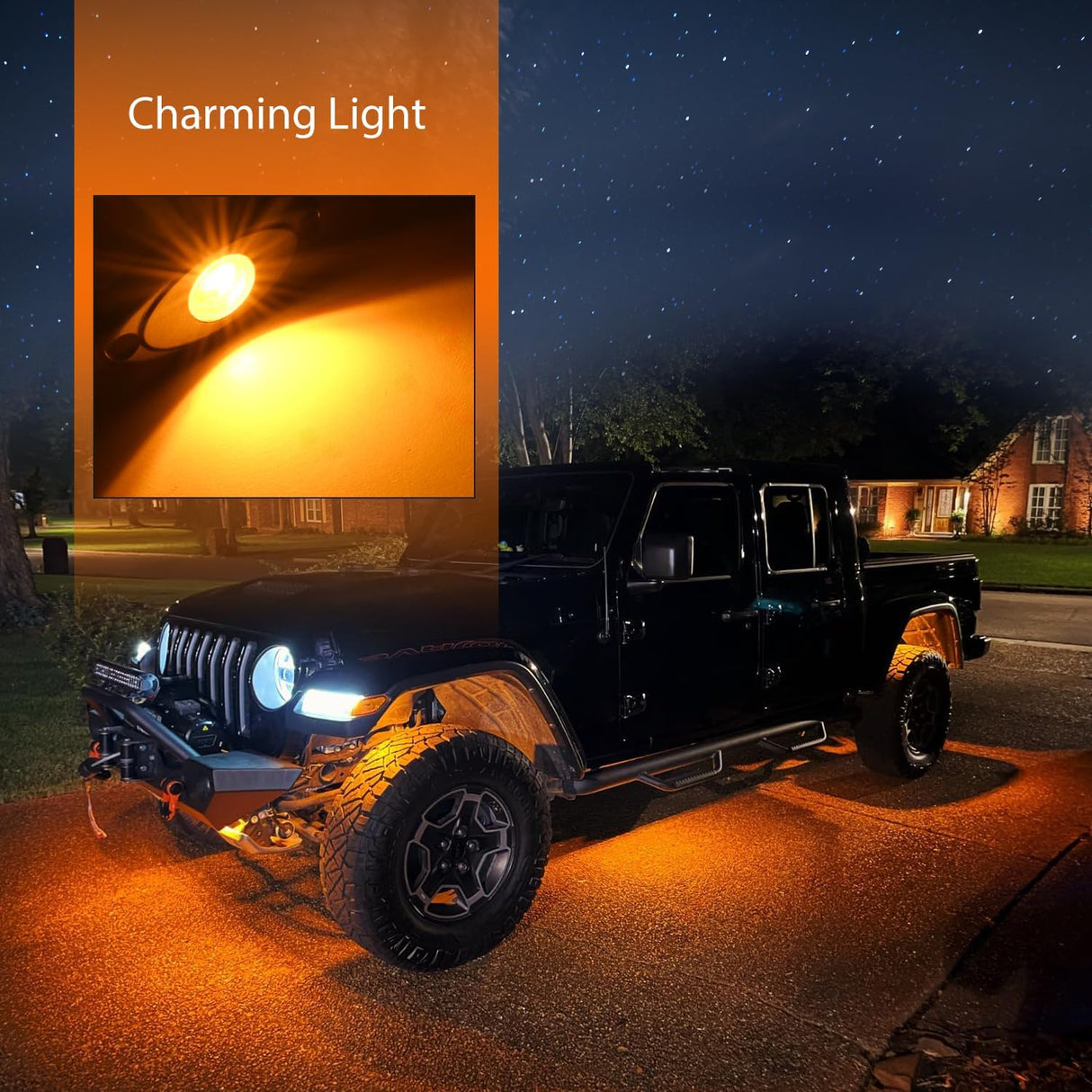 LED Rock Light 4PCS Amber Underglow Wheel Well Fender Pods Waterproof Exterior Underbody Roof Rack Side Lamps for 12V 24V Car Truck Pickups ATV UTV SUV Motorcycle Boat