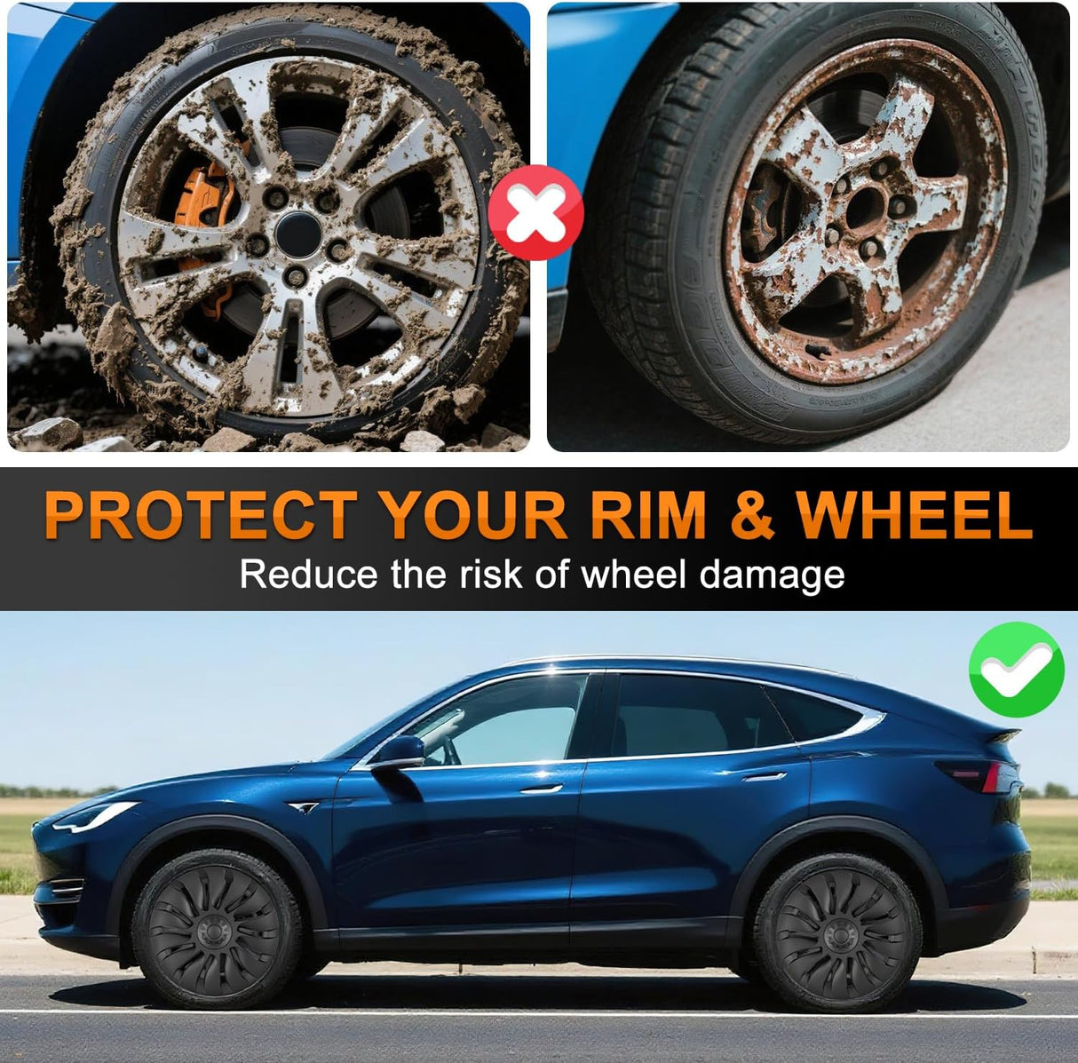 Wheel Cover Hubcaps 19 Inch for Tesla Model Y Accessories 2021 2022 2023 2024 Tesla Model Y Gemini 19 Inch Hub Caps Set of 4 Rim Protector Wheel Covers Replacement Uberturbine Style Matt Black