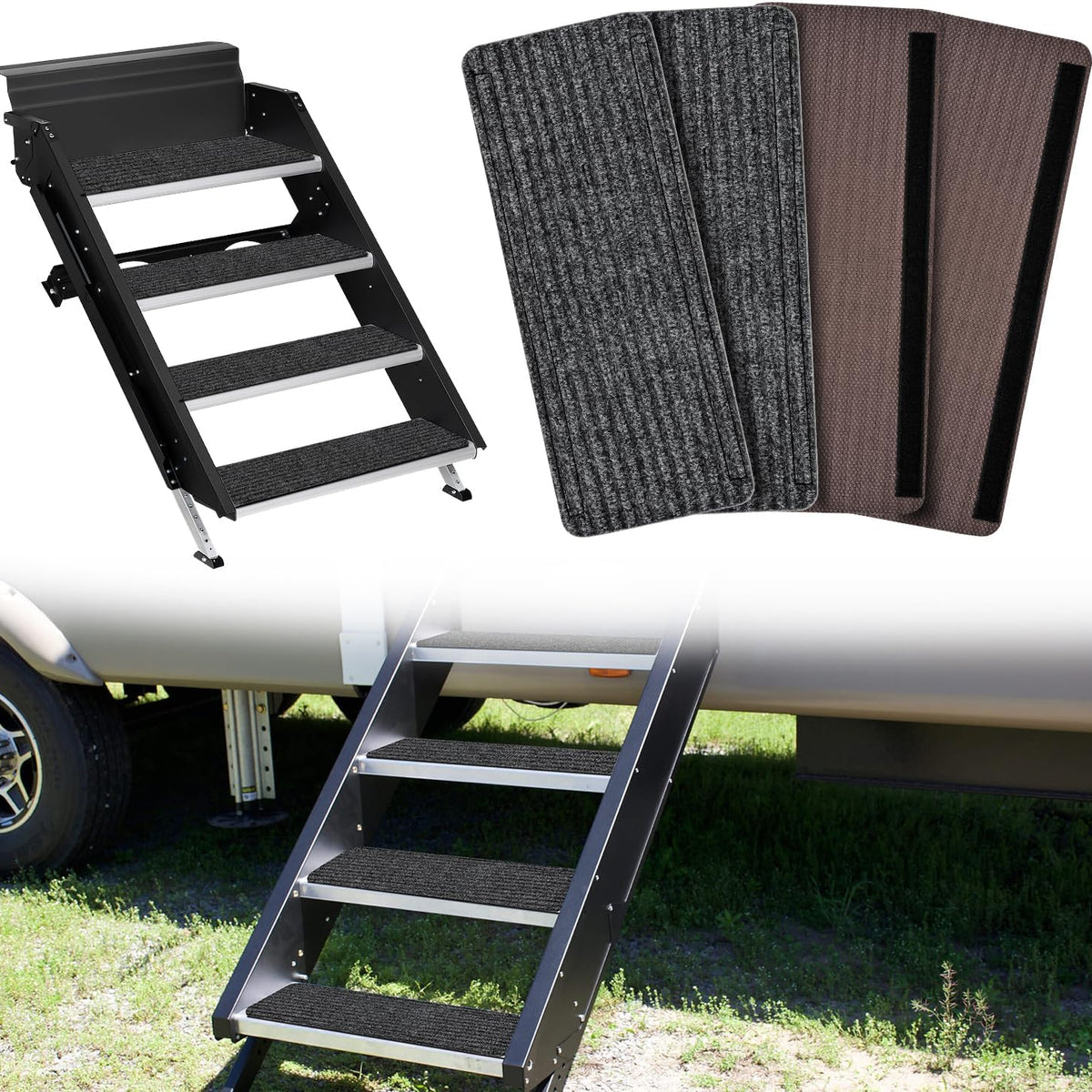 RV Step Covers 4 Pack 19 x 7.5 inches, Non Slip Camper Stair Cover Rug ...
