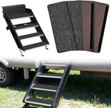 RV Step Covers 4 Pack 19 x 7.5 inches, Non Slip Camper Stair Cover Rug with Hook & Loop Works on Electrical Manual RV Stairs Carpet Step Rug for Mobile Home Camper Trailers Steps Outside, Gray