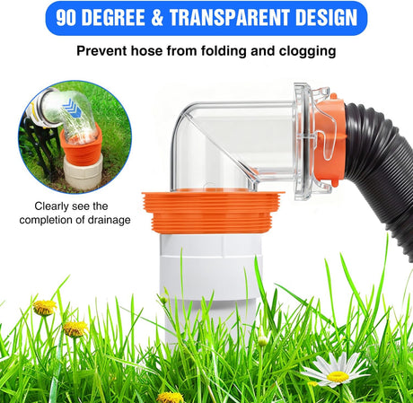 90 Degree RV Sewer Hose Fittings with 4-in-1 Adapter, Clear RV Sewer Hose Elbow Leak-Proof Connection & Odor-Tight Seal Fits 4 Sizes of Dump Station Inlets for Campers Travel Trailers, Orange