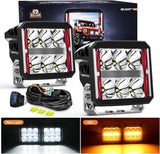 LED Pod Lights Heated Lens with Amber DRL 4 Inch 60 W Square Super Spot Light 16AWG Wiring Harness Kit for Offroad Driving Light Anti Freeze Function LED Work Lights for Truck UTV ATV SUV Jeep