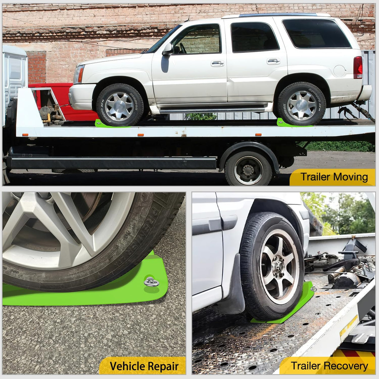 Combinable Tire Skates 4Pack – Rollback Tow Truck & Flatbed Carrier Accessories, Low Friction Skids for Locked Wheel Towing & Disabled Vehicle Recovery, 4000 lbs, Green