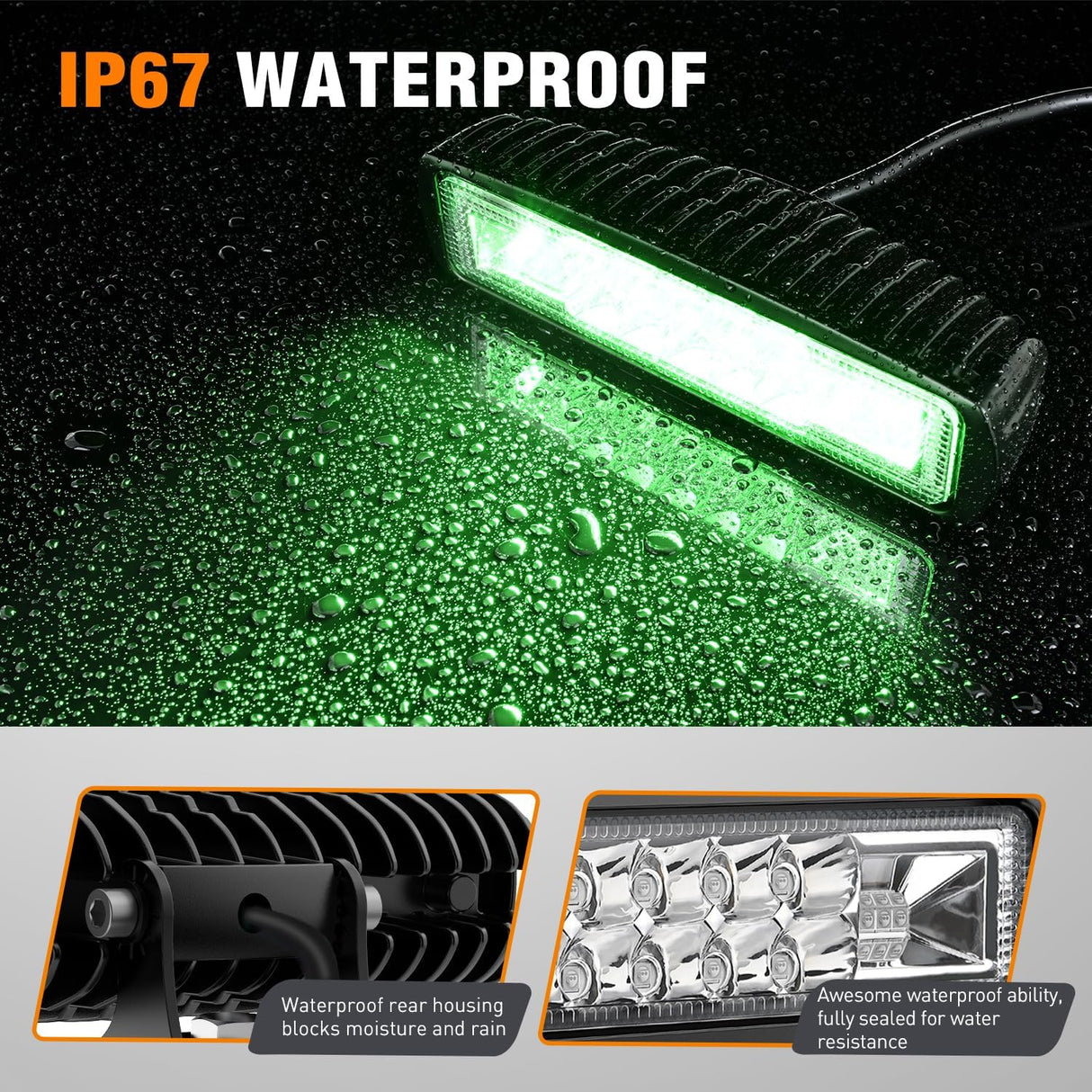 6 Inch Green LED Light Pods 2 PCS 60W Flood Spot Combo Beam Off Road Driving Fog Fishing Hunting Emergency Safety Signal Trailer Lighting for 12V 24V ATV UTV Pickup Truck Tractor Boat