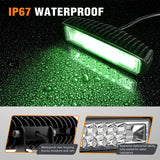 6 Inch Green LED Light Pods 2 PCS 60W Flood Spot Combo Beam Off Road Driving Fog Fishing Hunting Emergency Safety Signal Trailer Lighting for 12V 24V ATV UTV Pickup Truck Tractor Boat