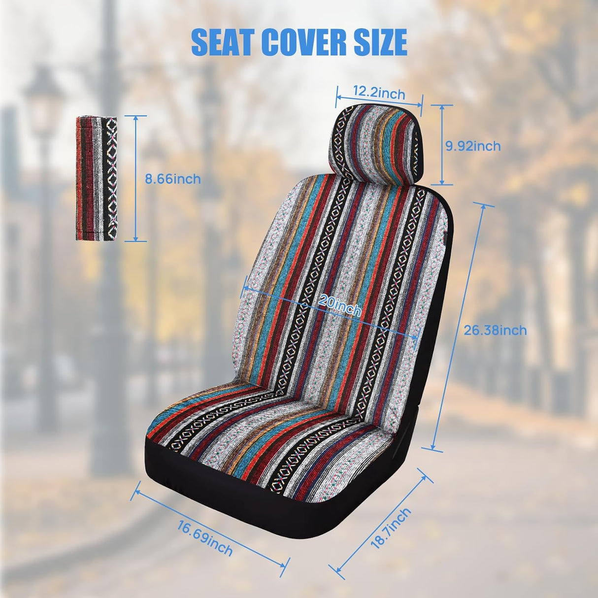 Car Seat Covers 2PCS Red Stripes Baja Saddle Blanket with Shoulder Pads Breathable Washable Striped Woven Airbag Compatible Universal for Cars SUV Truck Front Seat