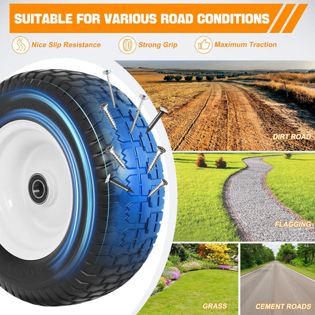 16x6.50-8 Solid Lawn Mower Tires, Flat Free Polyurethane Replacement Wheels with 1 Inch Axle Bore & 3 Inch Centered Hub, Heavy Duty Riding Mower Tire, 2 Pack