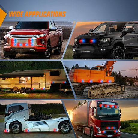 4PCS LED Strobe lights 12V 24V Sync Feature Red Blue 24LED Emergency Hazard Warning Lights with Controller Hard Wire or Cigarette Lighter Plug for Car Truck RVs Campers