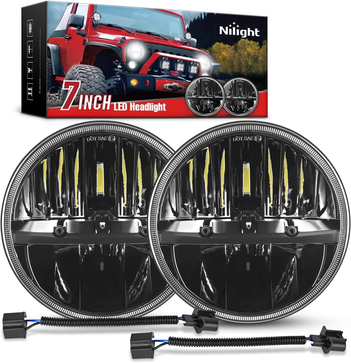 2PCS 7 Inch LED Headlights High Low Beam Round Headlamp for 2007 2008 2009 2010 2011 2012 2013 2014 2015 2016 2017 JK JKU 1997-2006 Wrangler TJ 2 Door