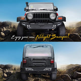 Front and Rear Bumper Compatible for 1987-2006 Wrangler TJ & YJ Rock Crawler Bumper with Hitch Receiver Winch Plate LED Lights D-Rings,Upgraded Textured Black
