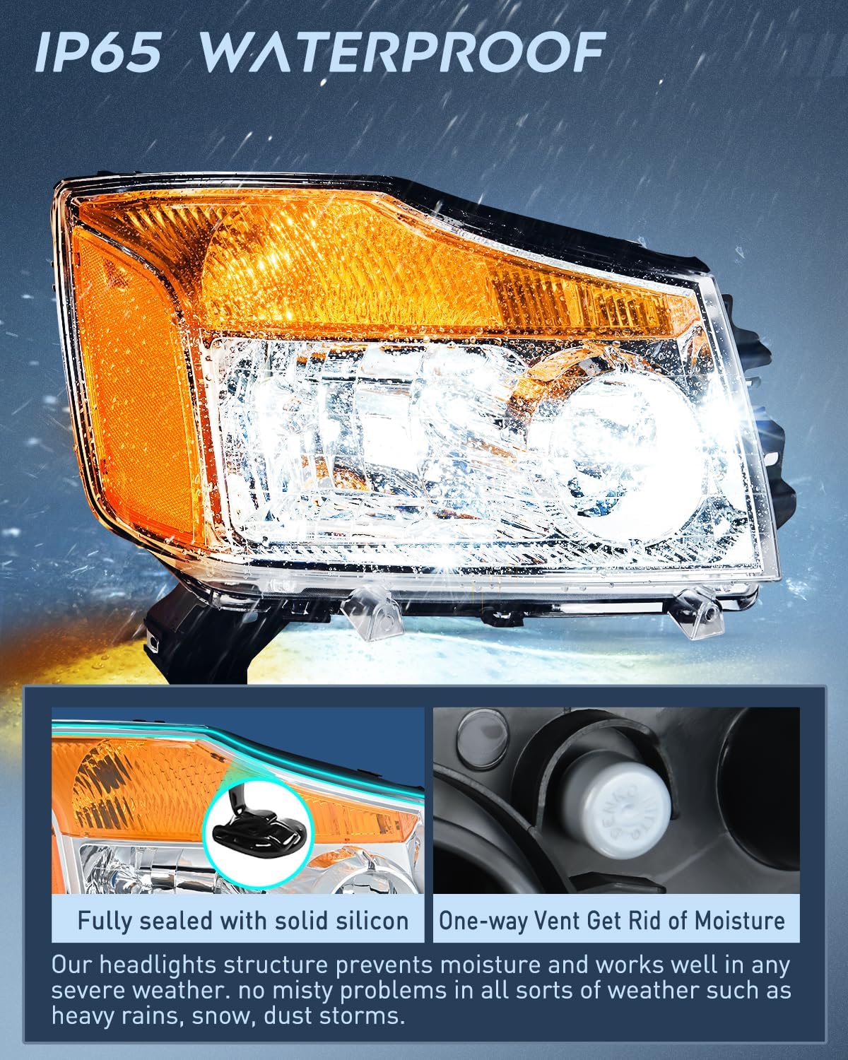 2004-2015 Titan 2005-2007 Armada 2004 Pathfinder Armada Headlight Assembly Chrome Case Amber Reflector Nilight