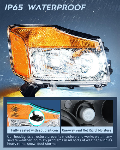 2004-2015 Titan 2005-2007 Armada 2004 Pathfinder Armada Headlight Assembly Chrome Case Amber Reflector Nilight
