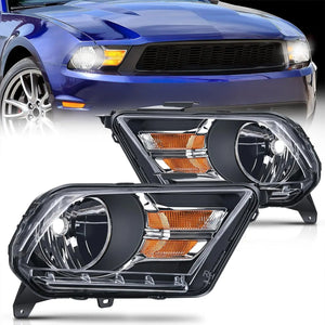 2010 2011 2012 2013 2014 Ford Mustang Headlight Assembly Black Housing Amber Reflector Upgraded Clear Lens