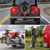 Motorcycle Hitch Carrier 400LBS, Lightweight Robust Aluminum Dirt Bike Hitch Hauler with 55.11 Inch Longer Ramp, Pin Lock, Tie-Down Strap and Tightener, 2 Inch Receiver, 5 Inch Wide Tire