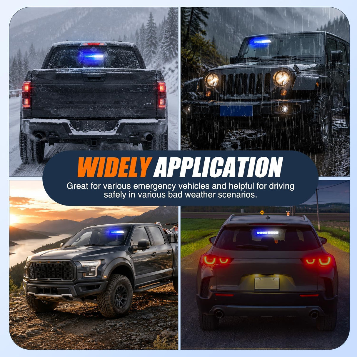 8LED Blue White Traffic Advisor Strobe Light Bar Hazard Safety | with Vacuum Suction Emergency Dash Warning Flashing Lights Front/Rear Windshield Visor for Truck Police Construction Vehicles