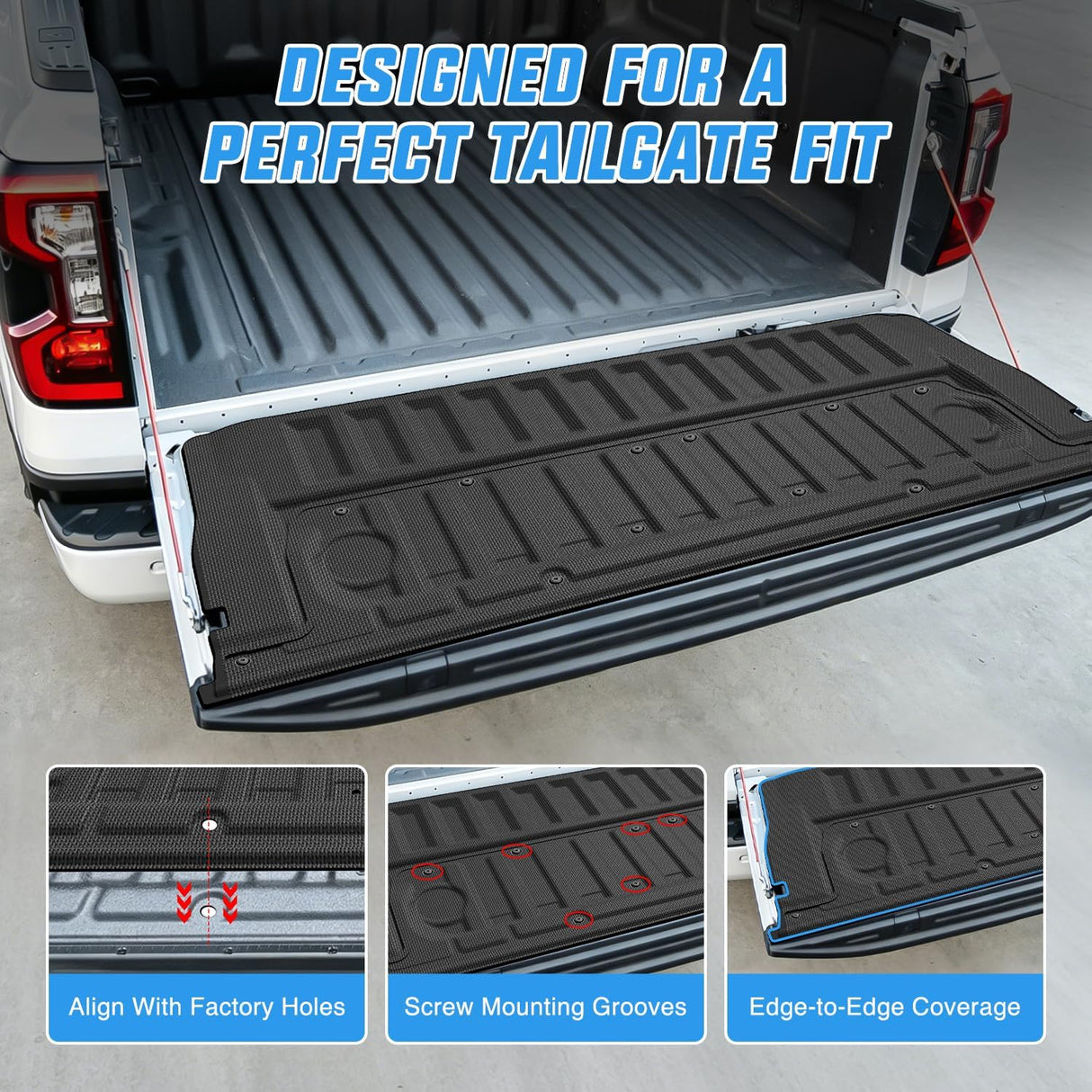 Tailgate Mat for Ford Ranger 2024 2025 2026 All Weather TPE Anti-Slip Custom Fit Truck Tailgate Protector Liner Cover