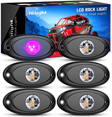 LED Rock Light 6PCS Pink Purple Underglow Wheel Well Fender Pods Waterproof Exterior Underbody Roof Rack Side Lamps for 12V 24V Car Truck Pickups ATV UTV SUV Motorcycle Boat