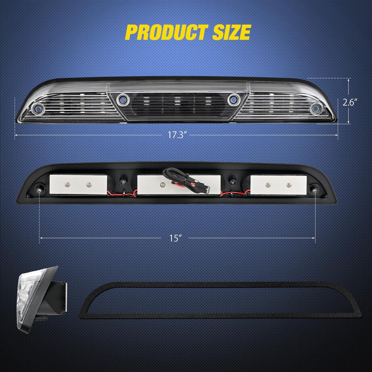 Third Brake Light Tail High Mount 3rd Stop Cargo Reverse Lights Clear Lens Compatible with Ford F150 2015 2016 2017 2018 2019 2020 Super Duty F250 F350 2017+ Ranger 2019+ Maverick 2022+