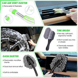 Automotive Tools 27PCS Car Detailing Kit Auto Cleaning Tools Wash Set with Storage Carry Bag Home Use for Interior Exterior Deep Clean Polish Car Care Windshield Dashboard Seat Air Vents Wheels Tires, Green