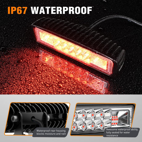 6 Inch Red LED Light Pods 2 PCS 60W Flood Spot Combo Beam Off Road Driving Fog Fishing Hunting Emergency Safety Signal Trailer Lighting for 12V 24V ATV UTV Pickup Truck Tractor Boat