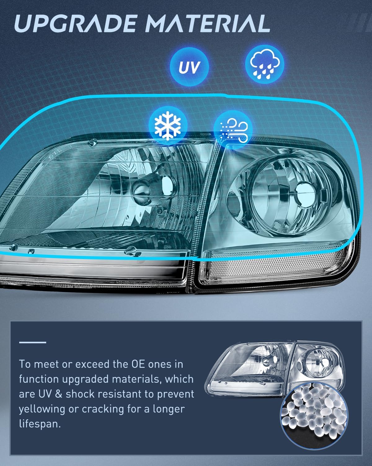 Headlight Assembly Compatible with 1997 1998 1999 2000 2001 2002 2003 Ford F-150 Expedition Chrome Housing Smoked Lens