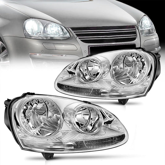 2005-2010 Volkswagen Jetta 2006-2009 VW Rabbit GTI Headlight Assembly Chrome Housing Clear Reflector Nilight