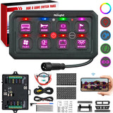 8 Gang Switch Panel Circuit Control Relay System APP RGB Backlight Double Row Fuse Wiring Harness Toggle Momentary Strobe Flash Modes Automatic Dimmable 12V 24V for Car Truck Camper SUV