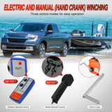Boat Trailer Winch 3500 lbs Portable Electric Boat Winches 12 V DC Marine Winch with Synthetic Rope Remote Control Hand Crank Power-In Freewheel Waterproof Winch for Boat Trailer Towing Orange
