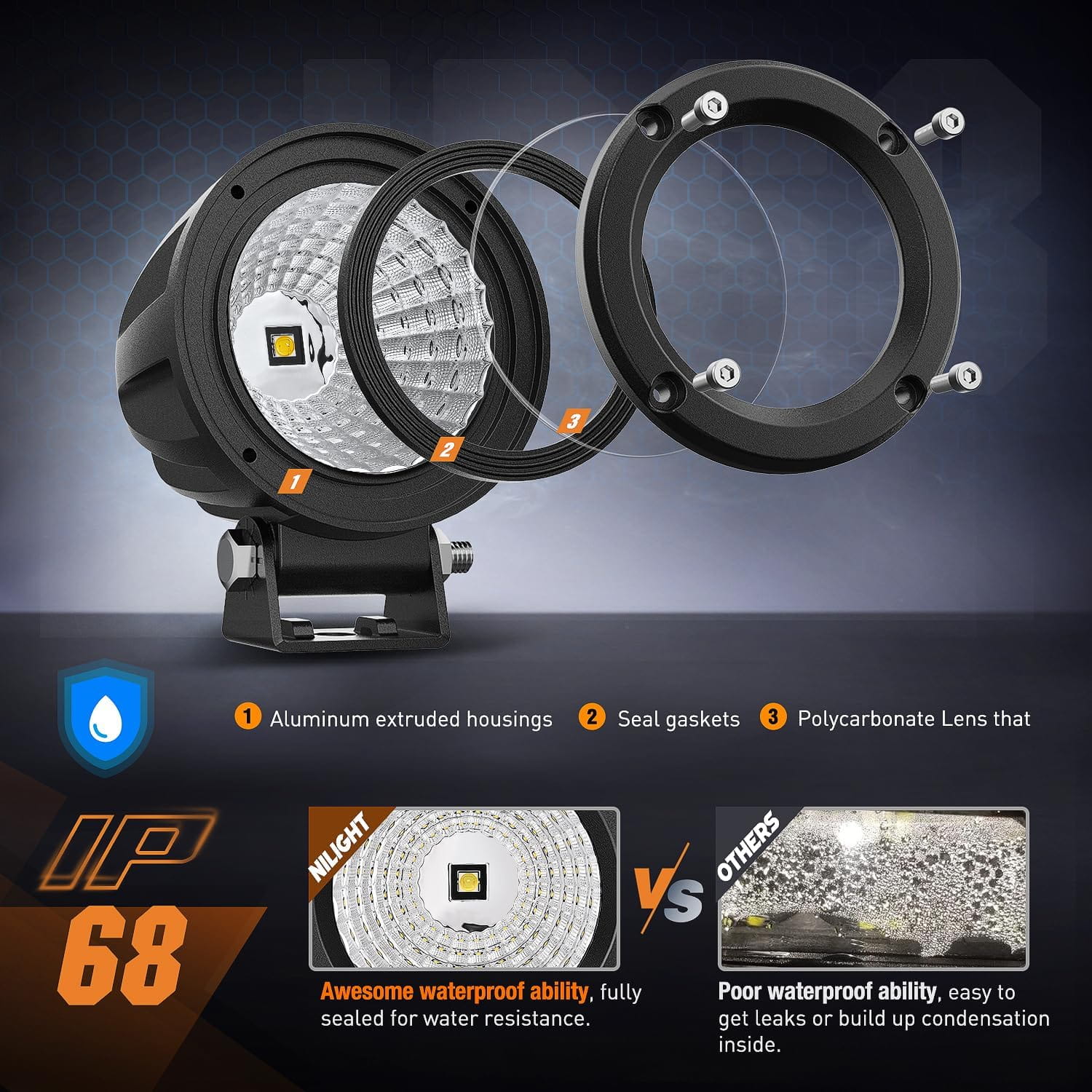 3" 10W 1080LM Flood Round Built-in EMC LED Work Lights (Pair) | 18AWG DT Wire Nilight