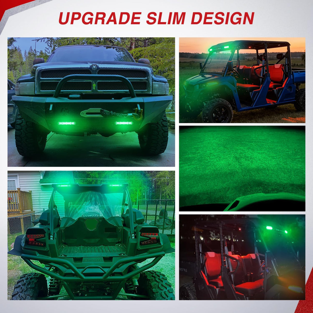 Slim LED Light Bar 2Pcs 7 Inch 16LED Single Row Spot Flood Combo Green Off Road Driving Fog Fishing Hunting Lighting for 12V 24V ATV UTV Pickup Truck Tractor Boat