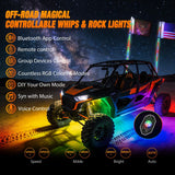 RGB LED Whip Light 2PCS 4FT with 4 Rock Lights Combo | APP and Remote Control with DIY Chasing Patterns Turn Signal Brake Reverse Functions and Spring Base for ATV UTV RZR and Jeep