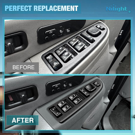 Power Master Window Switch Black Bezel Compatible with 2003 2004 2005 2006 2007 Chevrolet Silverado 1500 2500 3500 Avalanche Suburban Tahoe Cadillac Escalade GMC Sierra Yukon Replacement Set