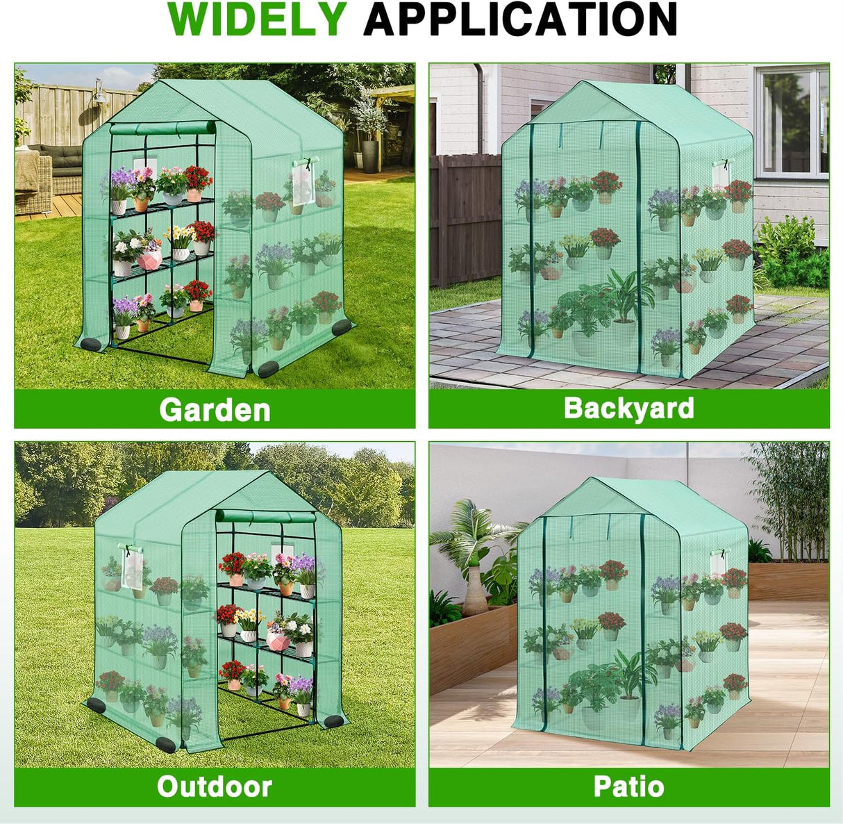 Greenhouse 57.5 Inchx57 Inchx77 Inch Walk in Green House - Large Outdoor/Indoor Greenhouses with 8 Shelves Waterproof PE Cover & Windows, Portable Greenhouse Kit for Winter Backyard Gardening Patio, Green