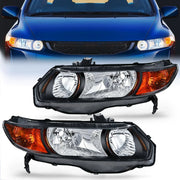 2006 2007 2008 2009 2010 2011 Honda Civic 2Door Coupe Headlight Assembly Black Case Amber Reflector Clear Lens