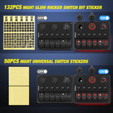 6 Gang Rocker Switch Panel Waterproof Pre-Wired Aluminum Panels with PD Type C and USB Cigarette Lighter Socket Voltmeter 12V 24V ON Off Switches for Car Trucks Boats RVs Red