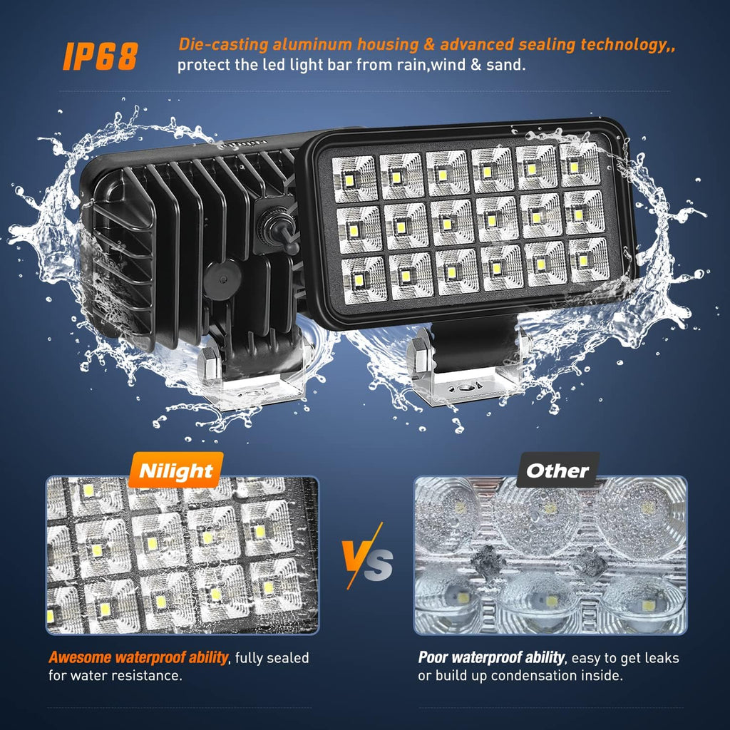 LED Work Light Nilight 4.4Inch Square Utility LED Work Light W/Integrated Toggle Switch, 2PCS 36W 150° Flood Lamp for Offroad Heavy Equipment Vehicles Truck Tractor Golf Cart Boat ATV UTV, 2 Year Warranty