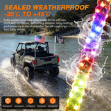 RGB LED Whip Light 2PCS 5FT Spiral Antenna Whips | APP and Remote Control with DIY Chasing Patterns Turn Signal Brake Reverse Functions and Spring Base for ATV UTV RZR and Jeep