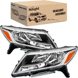 Headlight Assembly Compatible with 2013-2016 Nissan Pathfinder | 2013-2016 Nissan Pathfinder Halogen Type OE Style Replacement Chrome Housing Amber Reflector Headlamp