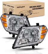 Headlight Assembly Compatible with 2009-2021 Nissan Frontier | 2009-2021 Nissan Frontier 4-Door Sedan Chrome Housing Amber Reflector
