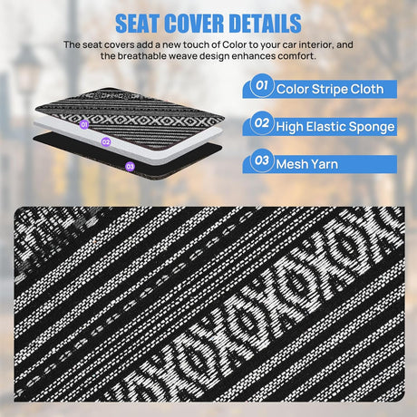 Car Seat Covers 2PCS Black Stripes Baja Saddle Blanket with Shoulder Pads Breathable Washable Striped Woven Airbag Compatible Universal for Cars SUV Truck Front Seat